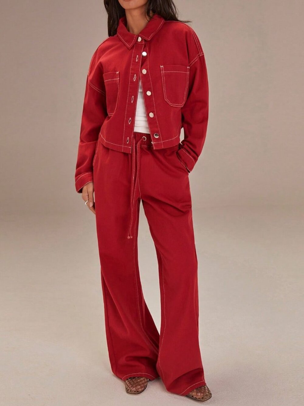 Red Casual Women's Denim Jacket - Picture 3 of 5
